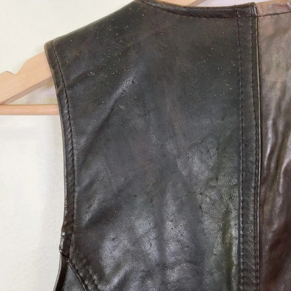 The Leather Ranch  Motorbike Western Button Brown Leather Vest - Picture 11 of 14